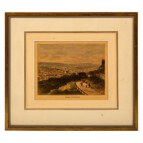 Original Color Engraving, Panoramic View of Stuttgart