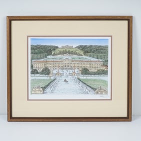 Original Ink and Watercolor on Paper, Schonbrunn Palace Vienna, Signed