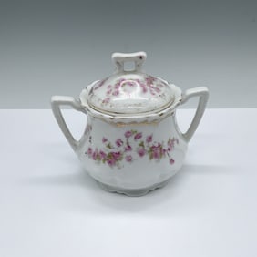Vintage German Porcelain Floral Covered Sugar Bowl