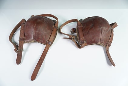 Pair of Vintage Leather Equestrian Knee Pads with Straps