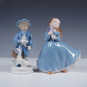 2pc Porcelain Figurines, Holland Blue Boy and Girl