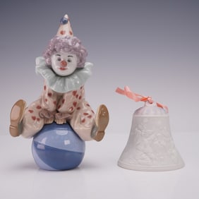 2pc Lladro Figurine and Bell, Having a Ball and 1997 Christmas Bell
