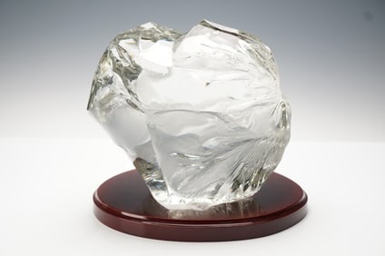 Contemporary Crystal Abstract Freeform Sculpture on Wood Base