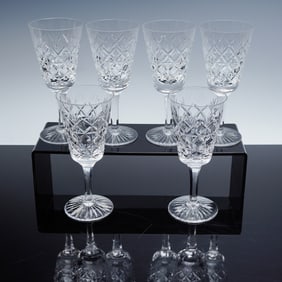6pc Stuart Crystal Wine Goblets, Westbury Cut