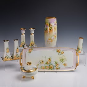 8pc European Porcelain Yellow Rose Motif Tableware Set