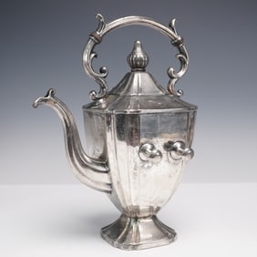 Silverplated Sheffield Teapot with Scroll Handle