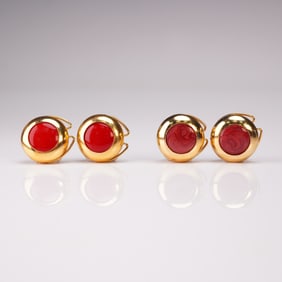 2 Sets Italian Gold Tone and Red Button Covers