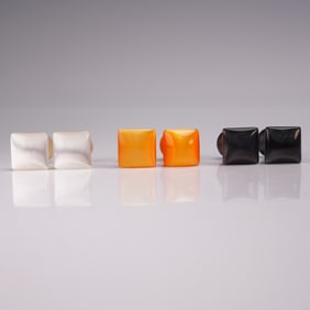 3 Pairs Lucite Cufflinks, White, Amber, and Black