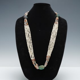 Multi-Strand Faux Pearl Necklace with Stone Accents