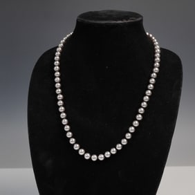 Silver Tone Faux Pearl Necklace with Decorative Clasp
