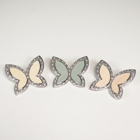 3pc Bejeweled and Enamel Butterfly Brooches