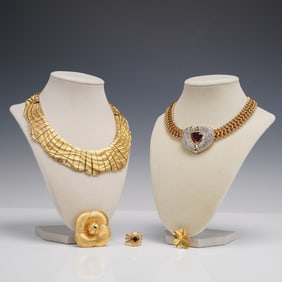 5pc Jewelry With Les Bernard Necklaces and Flora Danica Brooch