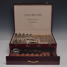62pc Casa Milano Stainless Steel Flatware Set with Original Wood Chest