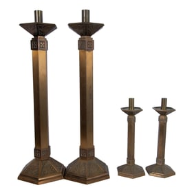 4pc Vintage Bronze Modern Church Candle Holders