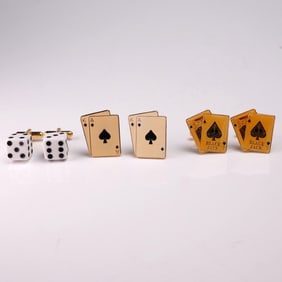 3pc Set Casino Theme Cuff-Links and Button Covers