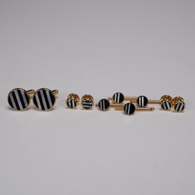 10pc Gold and Onyx Striped Cufflinks and Stud Sets