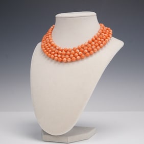 Pink Coral Long Beaded Necklace