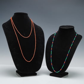 2pc Beaded Necklace Set, Orange and Multicolor