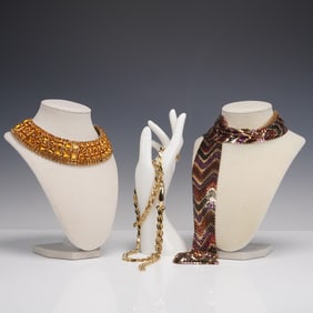 3pc Costume Jewelry, Rhinestone and Mesh Scarf Necklaces