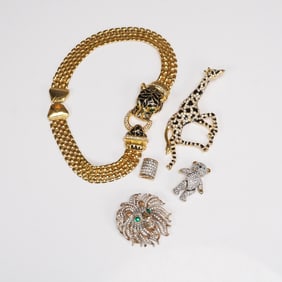 5pc Costume Jewelry, Necklace, Brooches and Charm