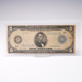 1914 $5 U.S. Federal Reverse Note Atlanta 6F, Blue Seal, Friedberg 834
