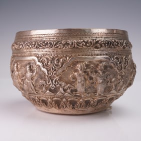Burmese Repousse Silver Bowl