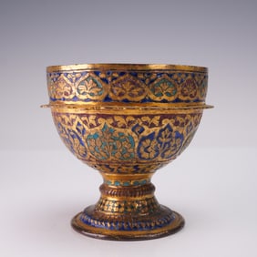 Indian Gilt Copper & Enamel Stem Cup