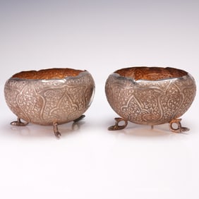 Pair of Indian Foliate Design Silver Bowls