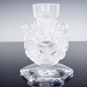 Lalique Crystal Mesanges Single Light Candlestick