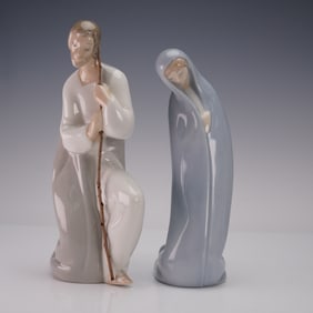 2pc Lladro Porcelain Figurines, Nativity Set, Joseph and Madonna