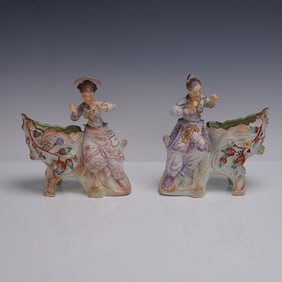 2pc Asian Porcelain Nodder Figural Vases