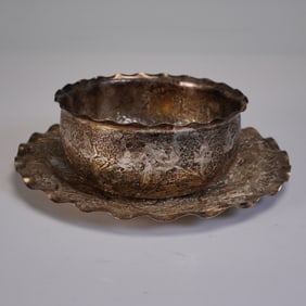 2pc Silver Foliate Bowl and Saucer Set