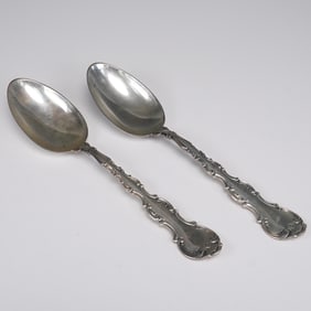 Pair of Gorham Strasbourg Sterling Silver Serving Spoons