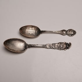 2pc Sterling Silver Souvenir Spoons San Francisco & Christmas