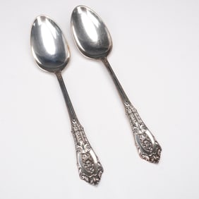 2pc Wallace Sterling Silver Rose Point Teaspoons