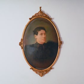 Victorian Portrait of a Woman in Antique Gilt Ornate Oval Frame