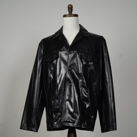 Black Faux Leather Men Jacket w/ Leopard Print Lining by Epidemic