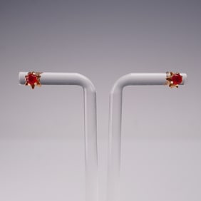 Round-Cut Red Stone Earrings in Gold Tone Crown Setting