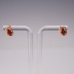 Pair of 14K Gold Oval-Cut Garnet Earrings