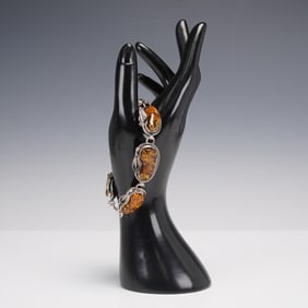 Sterling Silver and Amber Link Bracelet