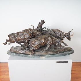 Frederic Remington, Large Bronze Sculpture, Stampede, Signed