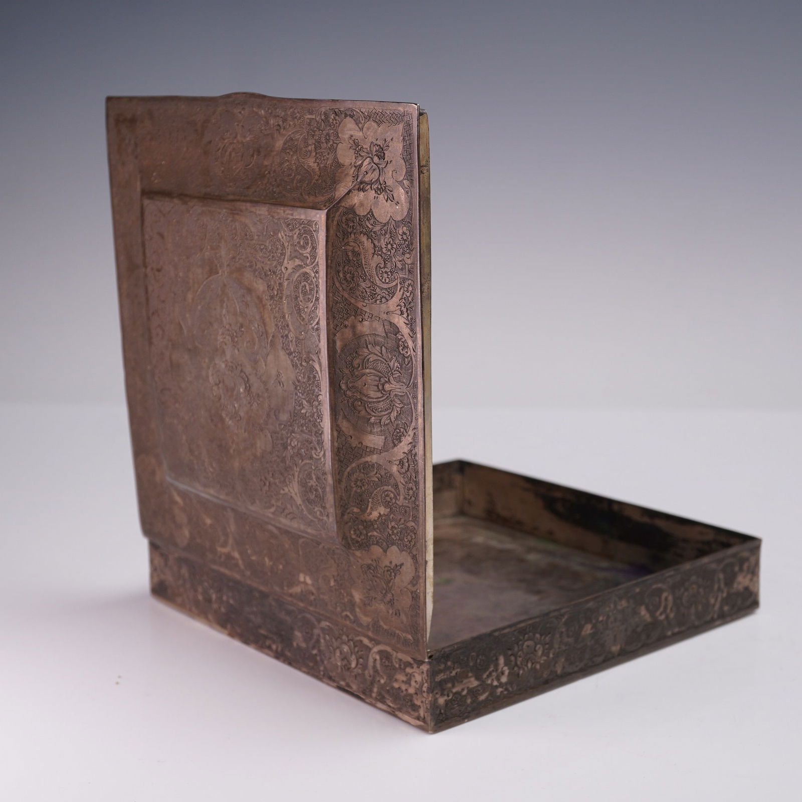 Persian Engraved Foliate Design Silver Square Box (1 of 8)
