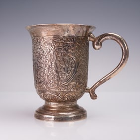 Indian Silver Floral Repousse Mug