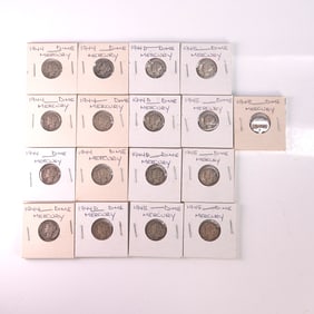 17pc Mercury Dime Silver Coins 1944 1945 Mix