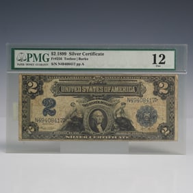 1899 $2 Silver Certificate George Washington Banknote PMG Graded Fine 12