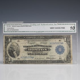 1918 $1 Federal Reserve Boston Banknote CGA Graded 10 Very Good-Fine