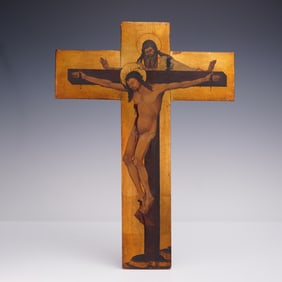 Wooden Gold-Leaf Painted Crucifix with Christ Wall Mount