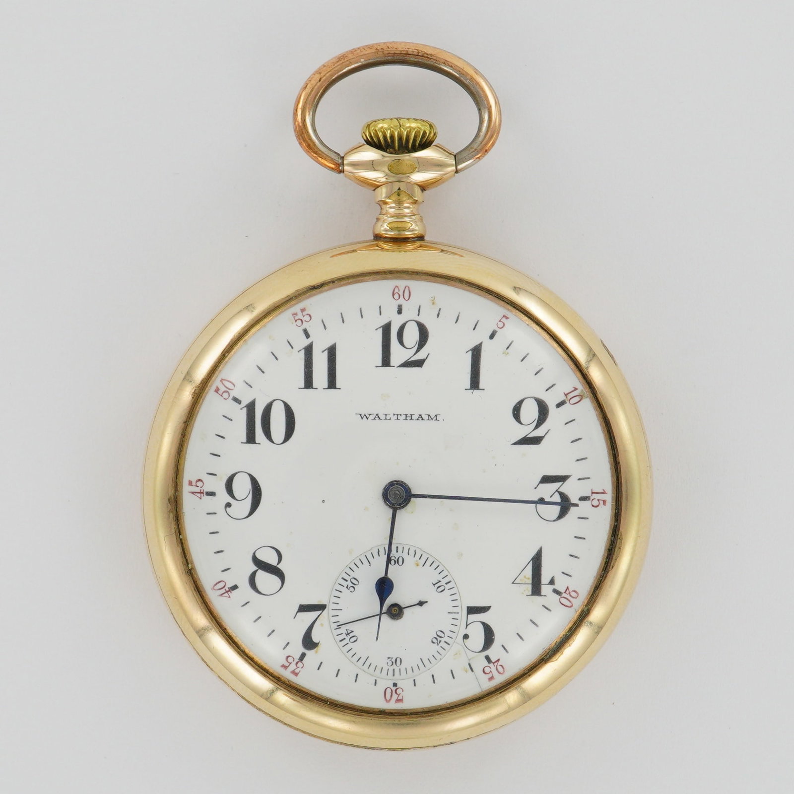 American Waltham Watch Co. 16S LS Riverside Gold Filled Pocket Watch: This American Waltham Watch Co. 16-size Riverside model pocket watch features a gold-filled Keystone J. Boss case marked "Keystone Watch Case Guaranteed J. Boss 20 Years" with serial number 5312854 an