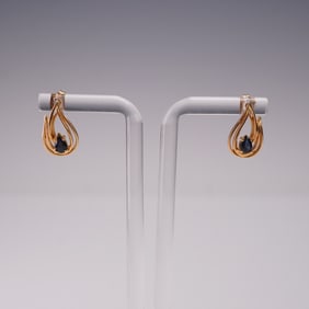 Pear-Cut Sapphire Stone Earrings in Gold Tone Design