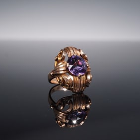 GIA Certified Soviet Russian 9K Gold Ring with 4.13CT Lab Grown Sapphire